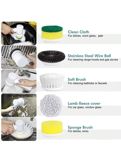 5in1 Magic Brush Electric Cordless Cleaning USB Chargeable Spin Scrubber Brush Polisher Sponge for Kitchen Bathroom Clean Brush