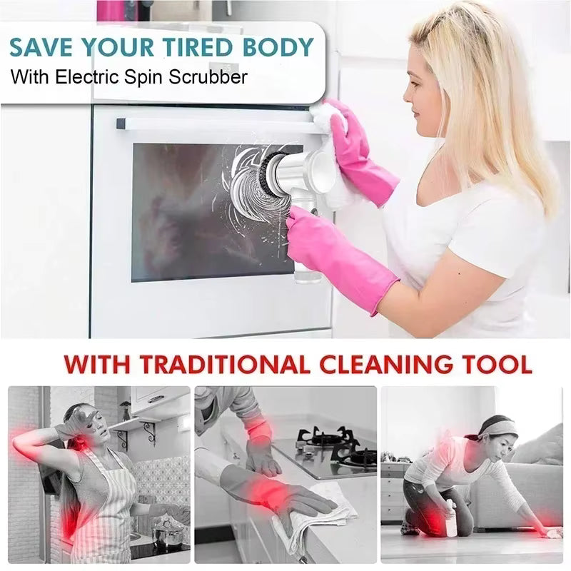 5in1 Magic Brush Electric Cordless Cleaning USB Chargeable Spin Scrubber Brush Polisher Sponge for Kitchen Bathroom Clean Brush