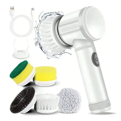 5in1 Magic Brush Electric Cordless Cleaning USB Chargeable Spin Scrubber Brush Polisher Sponge for Kitchen Bathroom Clean Brush