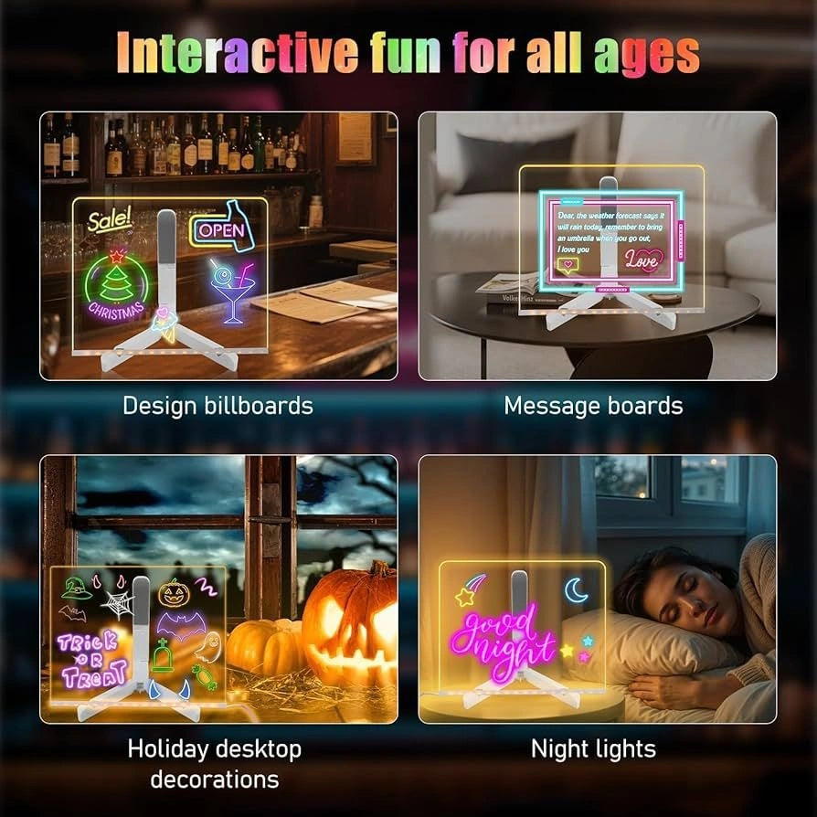 Acrylic LED Board With Colorful Night Light & 7 Neon Pens